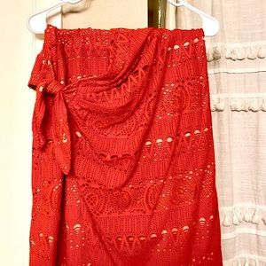 red free people strapless summer dress size L